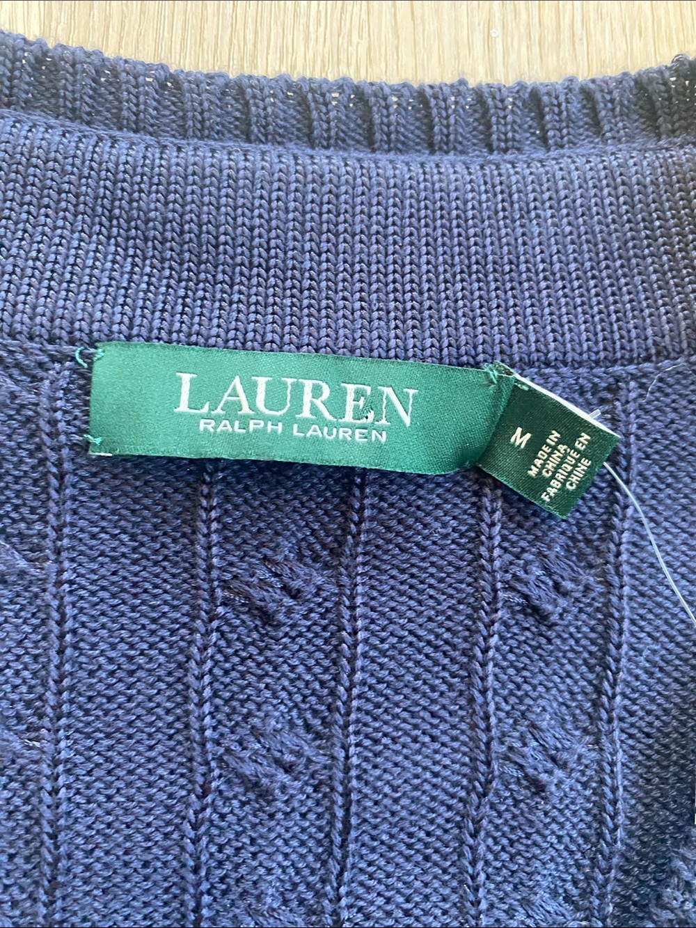 Lauren Ralph Lauren Navy Cable Knit V-Neck Sweater Preppy NWT M - Picture 6 of 10